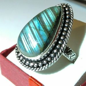 Vintage Handmade Natural Labradorite Halo Ring